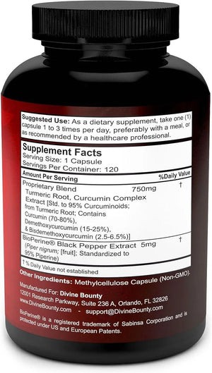 DIVINE BOUNTY - Divine Bounty Turmeric Curcumin with BioPerine Black Pepper Extract 755Mg. 120 Capsulas - The Red Vitamin MX - Suplementos Alimenticios - {{ shop.shopifyCountryName }}