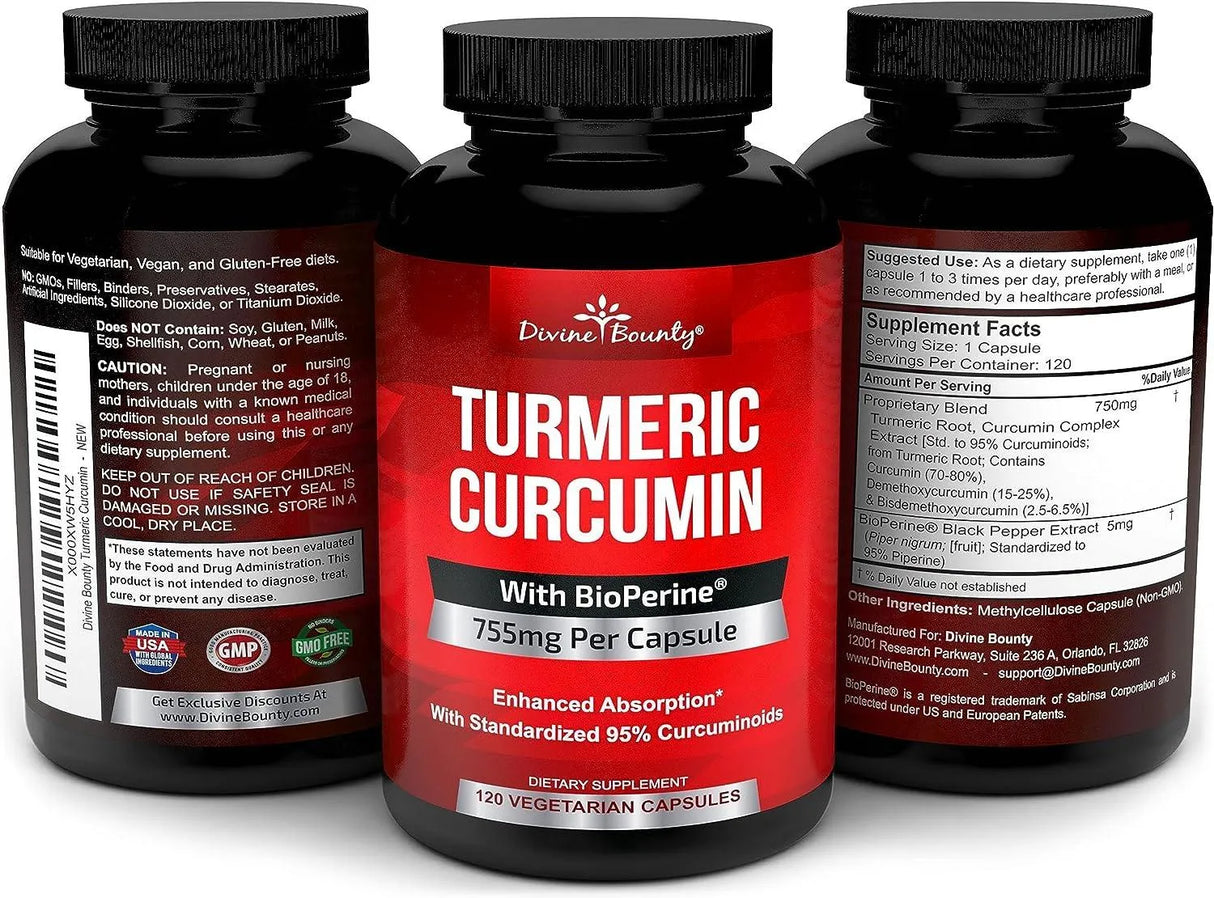 DIVINE BOUNTY - Divine Bounty Turmeric Curcumin with BioPerine Black Pepper Extract 755Mg. 120 Capsulas - The Red Vitamin MX - Suplementos Alimenticios - {{ shop.shopifyCountryName }}