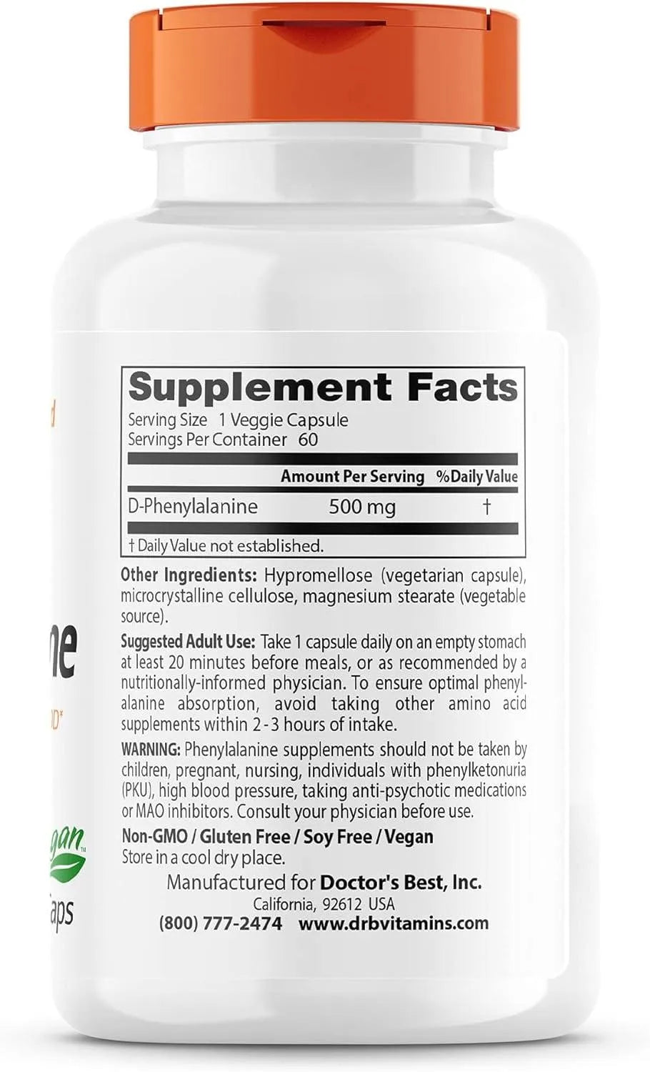 DOCTOR'S BEST - Doctor's Best D-Phenylalanine 500Mg. 60 Capsulas - The Red Vitamin MX - Suplementos Alimenticios - {{ shop.shopifyCountryName }}