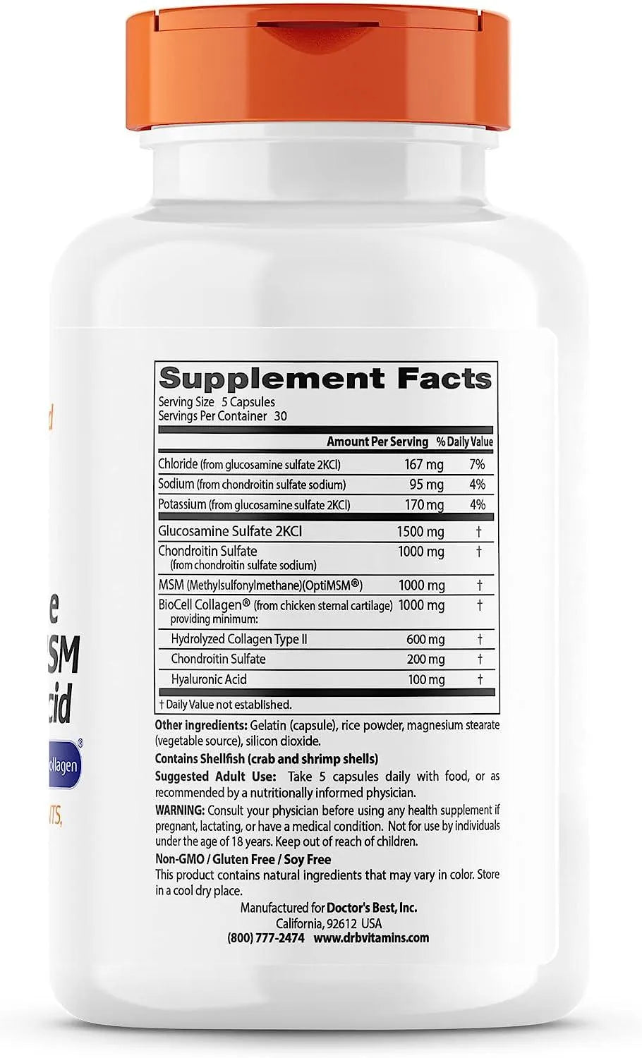 DOCTOR'S BEST - Doctor's Best Glucosamine Chondroitin MSM + Hyaluronic Acid with OptiMSM 150 Capsulas - The Red Vitamin MX - Suplementos Alimenticios - {{ shop.shopifyCountryName }}