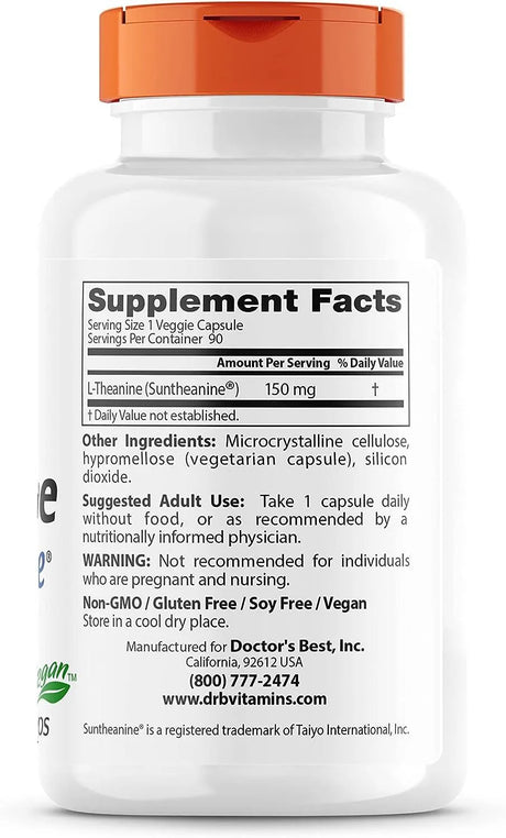 DOCTOR'S BEST - Doctor's Best L-Theanine Contains Suntheanine 150Mg. 90 Capsulas - The Red Vitamin MX - Suplementos Alimenticios - {{ shop.shopifyCountryName }}