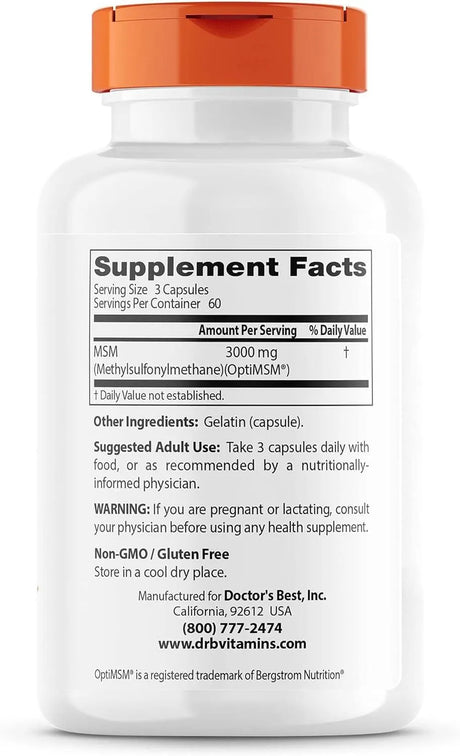 DOCTOR'S BEST - Doctor's Best MSM with OptiMSM 1000Mg. 180 Capsulas - The Red Vitamin MX - Suplementos Alimenticios - {{ shop.shopifyCountryName }}