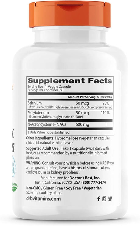 DOCTOR'S BEST - Doctor's Best NAC Detox Regulators 60 Capsulas - The Red Vitamin MX - Suplementos Alimenticios - {{ shop.shopifyCountryName }}