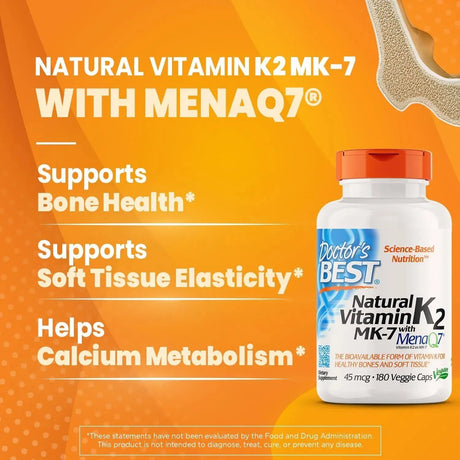 DOCTOR'S BEST - Doctor's Best Natural Vitamin K2 Mk-7 180 Capsulas - The Red Vitamin MX - Suplementos Alimenticios - {{ shop.shopifyCountryName }}