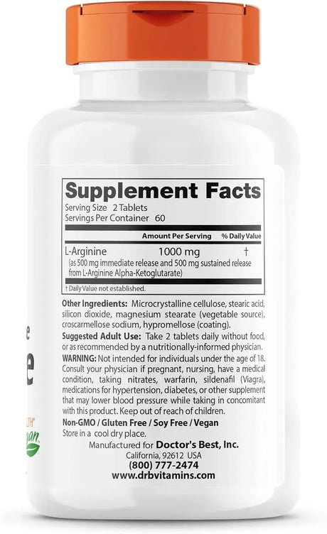 DOCTOR'S BEST - Doctor's Best Sustained Plus Immediate Release L-Arginine 500Mg. 120 Tabletas - The Red Vitamin MX - Suplementos Alimenticios - {{ shop.shopifyCountryName }}