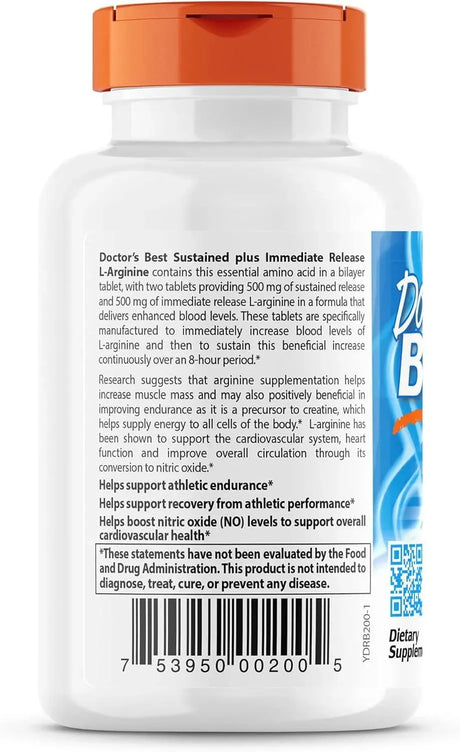 DOCTOR'S BEST - Doctor's Best Sustained Plus Immediate Release L-Arginine 500Mg. 120 Tabletas - The Red Vitamin MX - Suplementos Alimenticios - {{ shop.shopifyCountryName }}