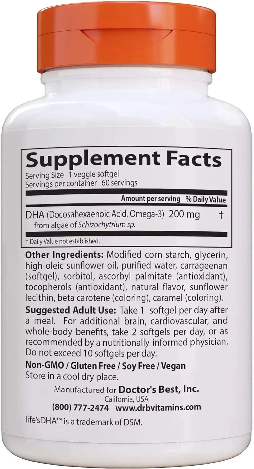 DOCTOR'S BEST - Doctor's Best Vegetarian DHA from Algae 200Mg. 60 Capsulas Blandas - The Red Vitamin MX - Suplementos Alimenticios - {{ shop.shopifyCountryName }}