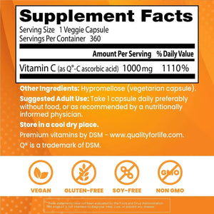 DOCTOR'S BEST - Doctor's Best Vitamin C with Q-C 1000Mg. 360 Capsulas - The Red Vitamin MX - Suplementos Alimenticios - {{ shop.shopifyCountryName }}