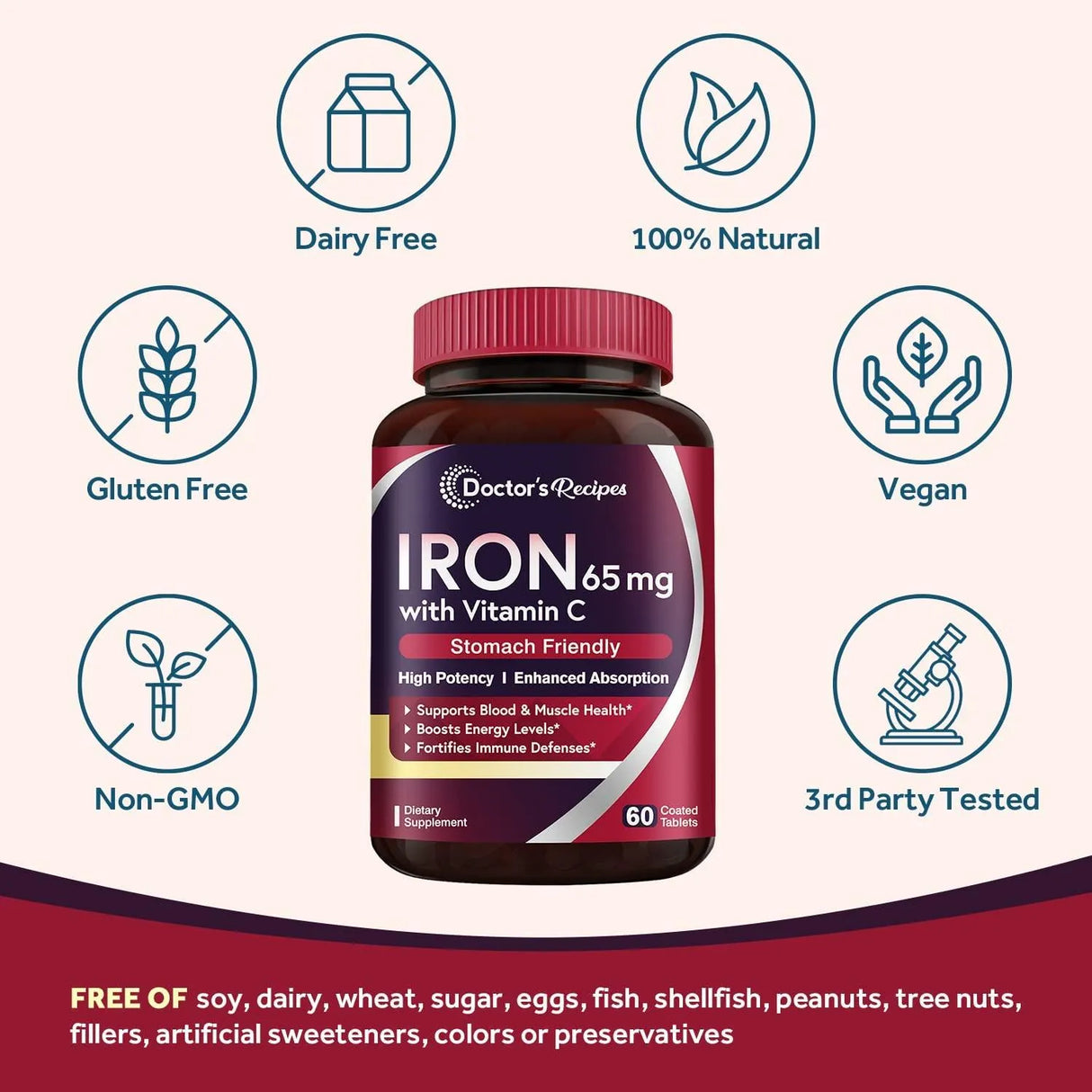 DOCTOR´S RECIPES - Doctor’s Recipes Iron 65Mg. Carbonyl Iron with Vitamin C 60 Tabletas - The Red Vitamin MX - Suplementos Alimenticios - {{ shop.shopifyCountryName }}