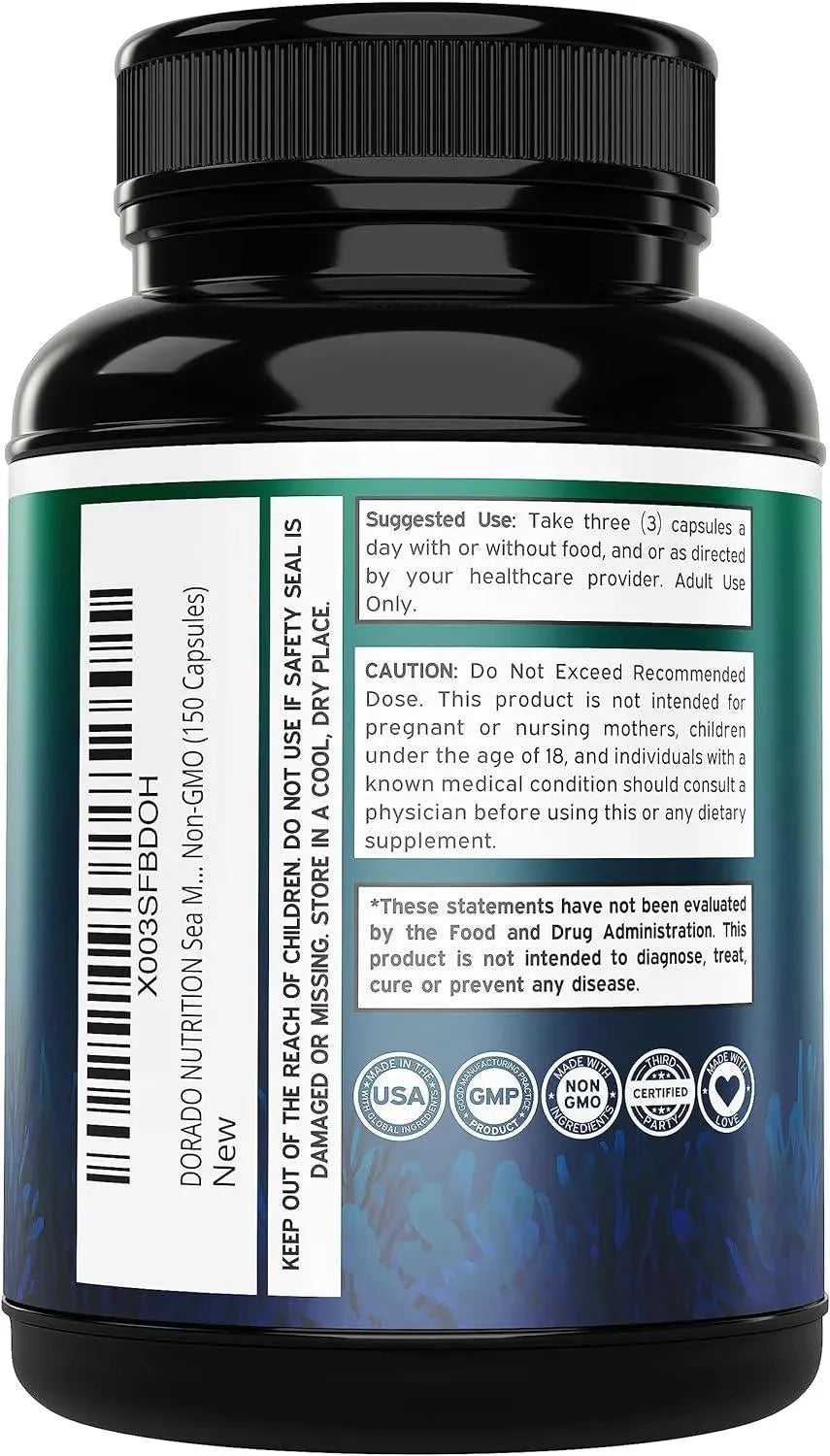 DORADO NUTRITION - Dorado Nutrition Sea Moss Capsules with Raw Bladderwrack & Burdock Root Extract 150 Capsulas - The Red Vitamin MX - Suplementos Alimenticios - {{ shop.shopifyCountryName }}