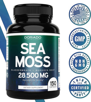 DORADO NUTRITION - Dorado Nutrition Sea Moss Capsules with Raw Bladderwrack & Burdock Root Extract 150 Capsulas - The Red Vitamin MX - Suplementos Alimenticios - {{ shop.shopifyCountryName }}