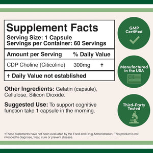 DOUBLE WOOD SUPPLEMENTS - Double Wood Supplements CDP Choline (Citicoline) 300Mg. 60 Capsulas - The Red Vitamin MX - Suplementos Alimenticios - {{ shop.shopifyCountryName }}