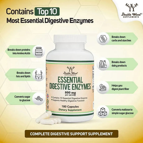 DOUBLE WOOD SUPPLEMENTS - Double Wood Supplements Digestive Enzymes 180 Capsulas - The Red Vitamin MX - Suplementos Alimenticios - {{ shop.shopifyCountryName }}