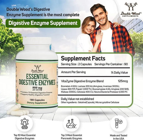 DOUBLE WOOD SUPPLEMENTS - Double Wood Supplements Digestive Enzymes 180 Capsulas - The Red Vitamin MX - Suplementos Alimenticios - {{ shop.shopifyCountryName }}