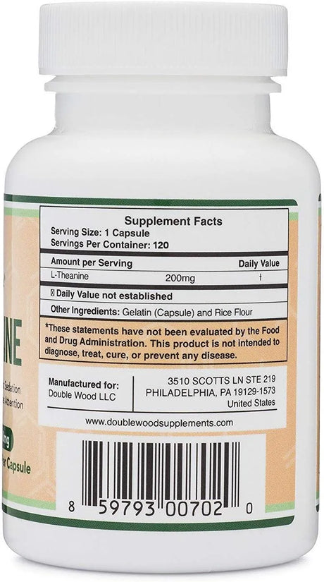 DOUBLE WOOD SUPPLEMENTS - Double Wood Supplements L-Theanine Supplement 200Mg. 120 Capsulas - The Red Vitamin MX - Suplementos Alimenticios - {{ shop.shopifyCountryName }}