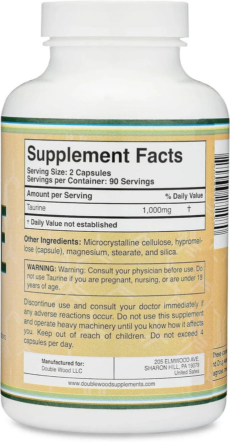 DOUBLE WOOD SUPPLEMENTS - Double Wood Supplements Taurine 1000Mg. 180 Capsulas - The Red Vitamin MX - Suplementos Alimenticios - {{ shop.shopifyCountryName }}