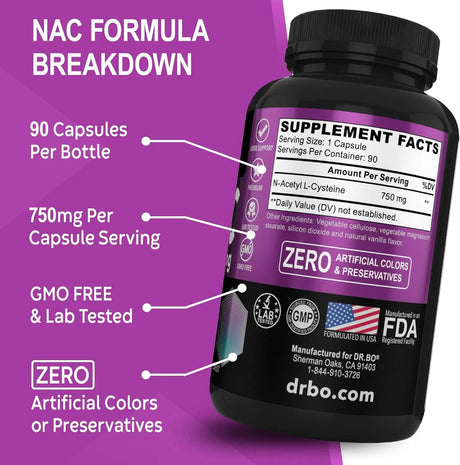 DR. BO - DR. BO NAC N-Acetyl Cysteine 750Mg. 90 Capsulas - The Red Vitamin MX - Suplementos Alimenticios - {{ shop.shopifyCountryName }}