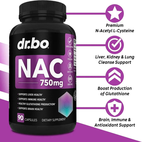 DR. BO - DR. BO NAC N-Acetyl Cysteine 750Mg. 90 Capsulas - The Red Vitamin MX - Suplementos Alimenticios - {{ shop.shopifyCountryName }}