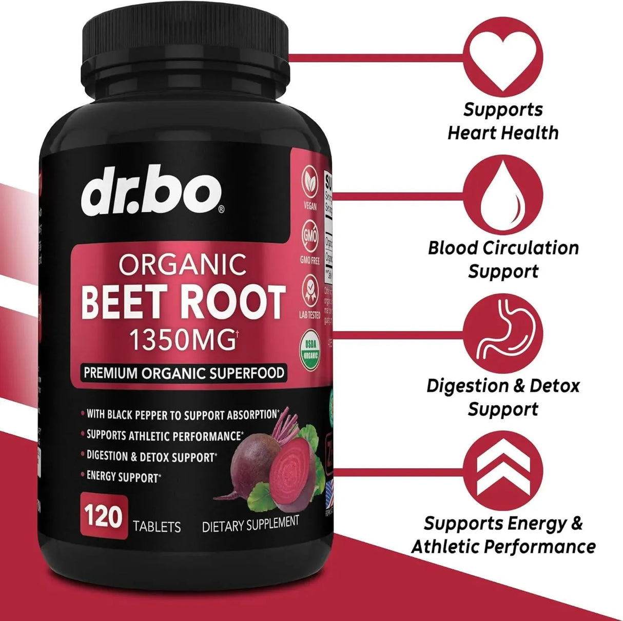 DR. BO - DR. BO Organic Beet Root Capsules 1350Mg. 120 Tabletas - The Red Vitamin MX - Suplementos Alimenticios - {{ shop.shopifyCountryName }}