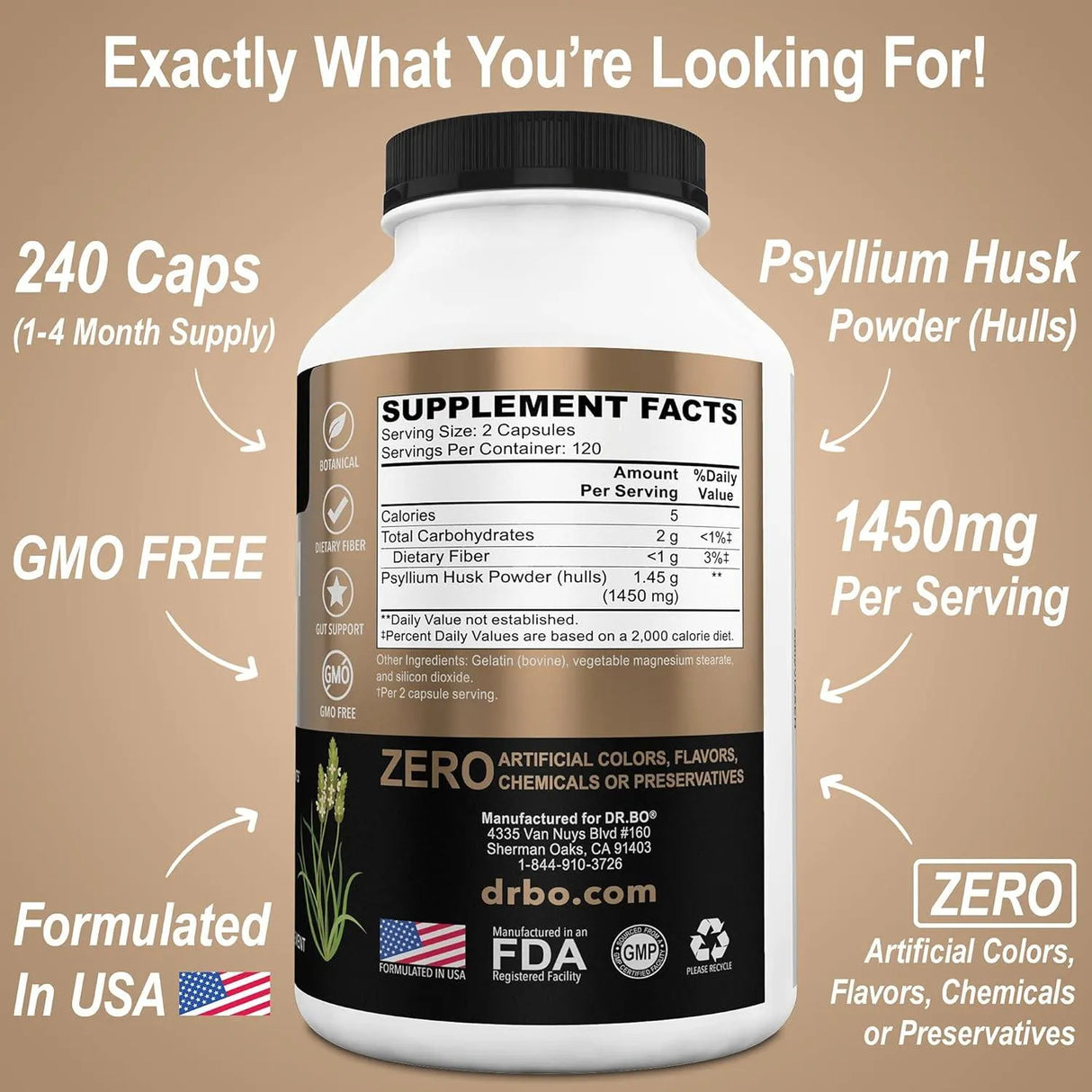 DR. BO - dr. bo Psyllium Husk 240 Capsulas - The Red Vitamin MX - Suplementos Alimenticios - {{ shop.shopifyCountryName }}