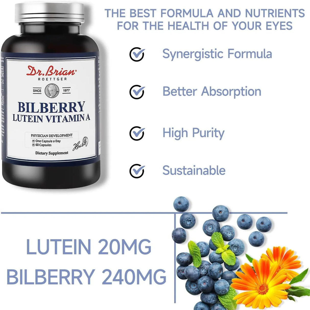 DR BRIAN - Dr. Brian Eye Vitamins Bilberry Extract with Lutein 60 Capsulas - The Red Vitamin MX - Suplementos Alimenticios - {{ shop.shopifyCountryName }}