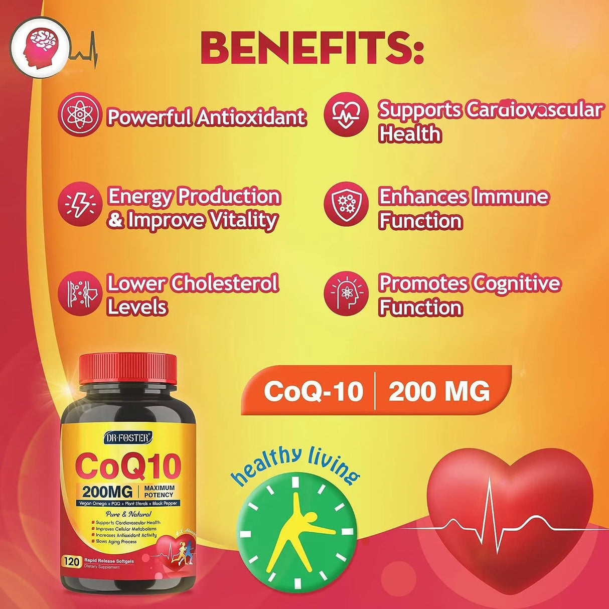 DR FOSTER - DR FOSTER CoQ10 200Mg. 120 Capsulas Blandas - The Red Vitamin MX - Suplementos Alimenticios - {{ shop.shopifyCountryName }}