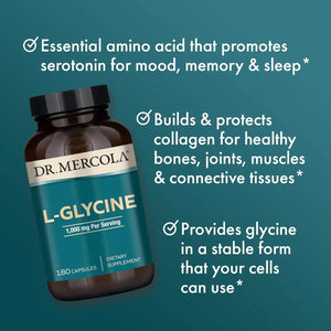 DR MERCOLA - Dr. Mercola L-Glycine 1000Mg. 180 Capsulas - The Red Vitamin MX - Suplementos Alimenticios - {{ shop.shopifyCountryName }}