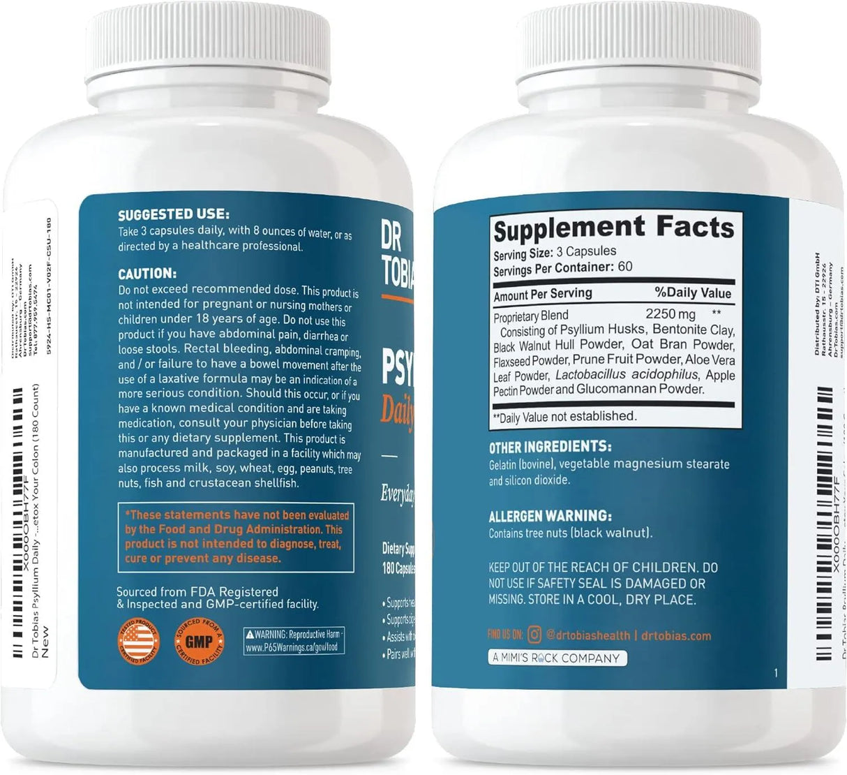 DR TOBIAS - Dr. Tobias Psyllium Daily 180 Capsulas - The Red Vitamin MX - Suplementos Alimenticios - {{ shop.shopifyCountryName }}