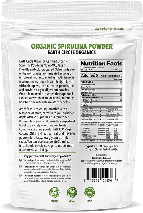 EARTH CIRCLE ORGANICS - Earth Circle Organics Organic Spirulina Powder 226.7Gr. - The Red Vitamin MX - Suplementos Alimenticios - {{ shop.shopifyCountryName }}