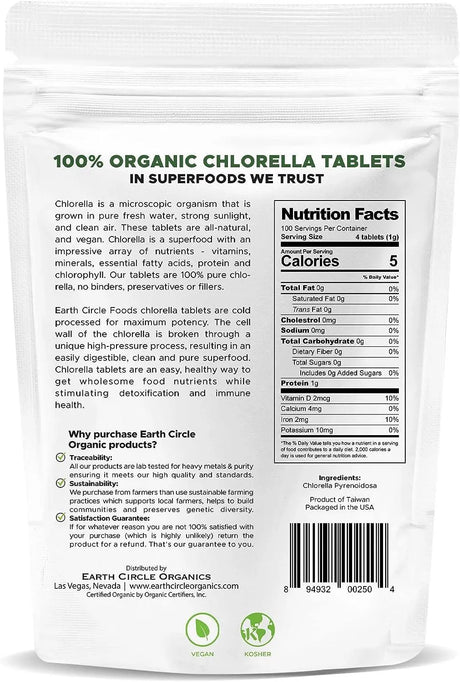 EARTH CIRCLE ORGANICS - Earth Circle Organics Premium Chlorella 400 Tabletas - The Red Vitamin MX - Suplementos Alimenticios - {{ shop.shopifyCountryName }}