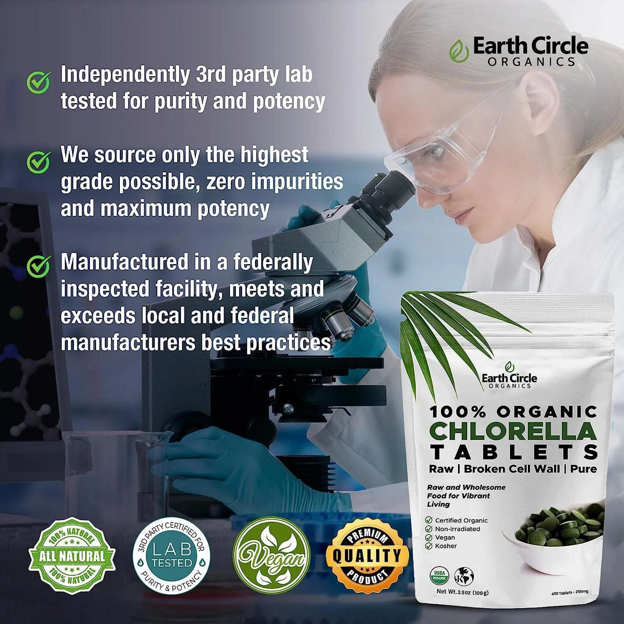 EARTH CIRCLE ORGANICS - Earth Circle Organics Premium Chlorella 400 Tabletas - The Red Vitamin MX - Suplementos Alimenticios - {{ shop.shopifyCountryName }}