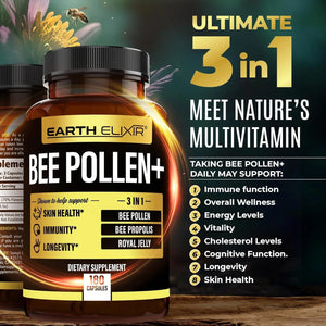 EARTH ELIXIR - Earth Elixir 3-in-1 Bee Pollen Propolis 1000Mg. 180 Capsulas - The Red Vitamin MX - Suplementos Alimenticios - {{ shop.shopifyCountryName }}