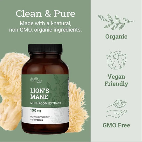 EARTH HARMONY NATURALS - Earth Harmony Naturals Organic Lions Mane Supplement 1000Mg. 120 Capsulas - The Red Vitamin MX - Suplementos Alimenticios - {{ shop.shopifyCountryName }}