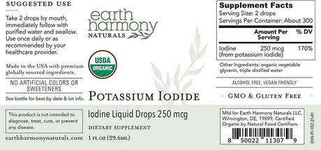 EARTH HARMONY NATURALS - Earth Harmony Naturals Organic Potassium Iodide 250Mcg. 1 Fl. Oz. - The Red Vitamin MX - Suplementos Alimenticios - {{ shop.shopifyCountryName }}