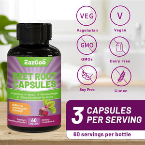 EAZGOO - EAZGOO Beet Root Capsules 1000Mg. 60 Capsulas - The Red Vitamin MX - Suplementos Alimenticios - {{ shop.shopifyCountryName }}