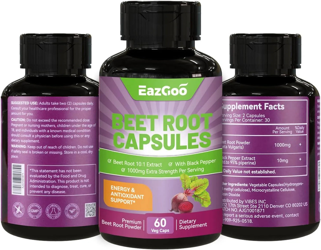 EAZGOO - EAZGOO Beet Root Capsules 1000Mg. 60 Capsulas - The Red Vitamin MX - Suplementos Alimenticios - {{ shop.shopifyCountryName }}