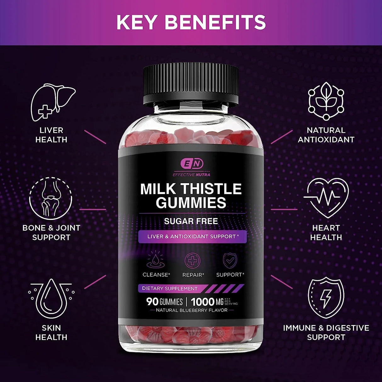 EFFECTIVE NUTRA - EFFECTIVE NUTRA Milk Thistle Gummies 1000Mg. 90 Gomitas - The Red Vitamin MX - Suplementos Alimenticios - {{ shop.shopifyCountryName }}