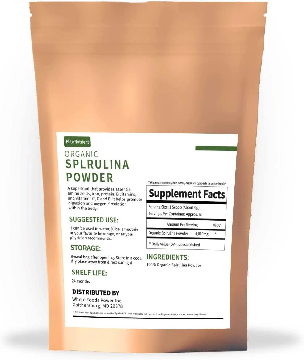 ELITE NUTRITION - Elite Nutrient Organic Spirulina Powder 240Gr. - The Red Vitamin MX - Suplementos Alimenticios - {{ shop.shopifyCountryName }}