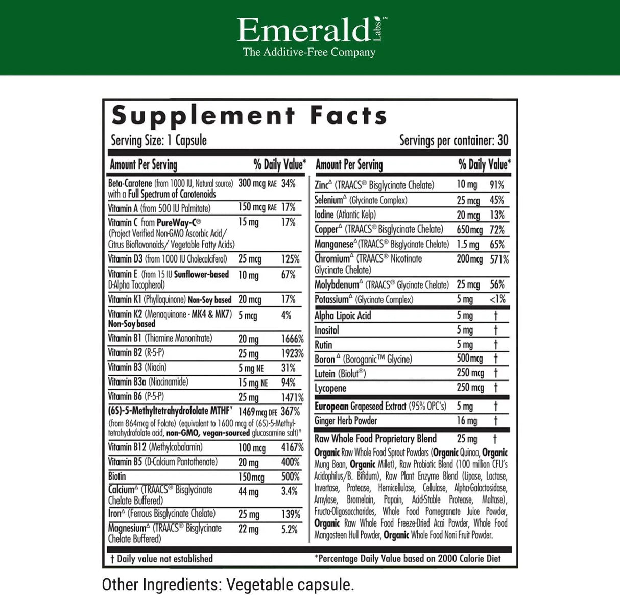 EMERALD LABS - Emerald Labs Prenatal 1-Daily Multi Multivitamin 30 Capsulas - The Red Vitamin MX - Suplementos Alimenticios - {{ shop.shopifyCountryName }}