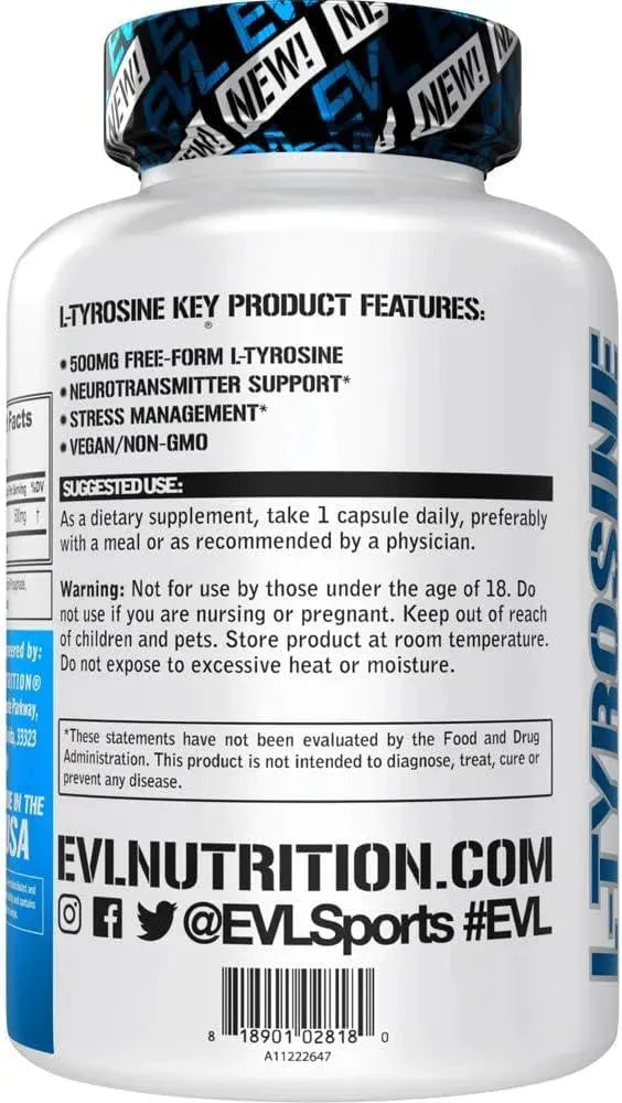 EVLUTION - Evlution Free Form L Tyrosine 500Mg. 60 Capsulas - The Red Vitamin MX - Suplementos Alimenticios - {{ shop.shopifyCountryName }}