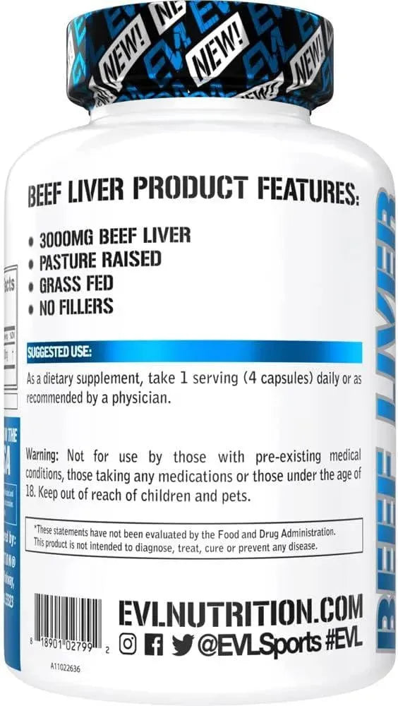 EVLUTION - Evlution Grass Fed Beef Liver 3000Mg. 120 Capsulas - The Red Vitamin MX - Suplementos Alimenticios - {{ shop.shopifyCountryName }}