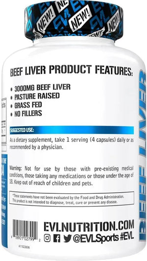 EVLUTION - Evlution Grass Fed Beef Liver 3000Mg. 120 Capsulas - The Red Vitamin MX - Suplementos Alimenticios - {{ shop.shopifyCountryName }}