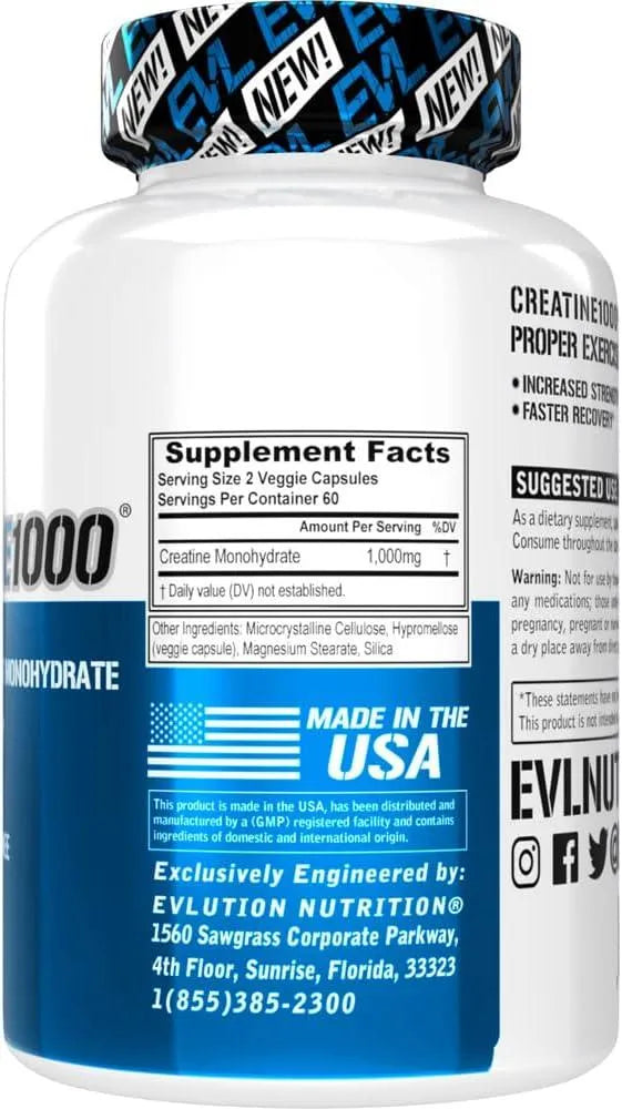 EVLUTION - Evlution Pure Creatine Monohydrate Capsules 1000Mg. 120 Capsulas - The Red Vitamin MX - Suplementos Alimenticios - {{ shop.shopifyCountryName }}