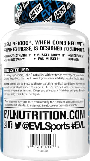 EVLUTION - Evlution Pure Creatine Monohydrate Capsules 1000Mg. 120 Capsulas - The Red Vitamin MX - Suplementos Alimenticios - {{ shop.shopifyCountryName }}