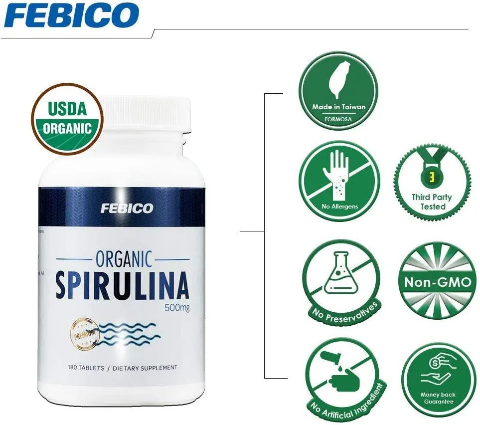 FEBICO - FEBICO Organic Spirulina Tablets 500Mg. 180 Tabletas - The Red Vitamin MX - Suplementos Alimenticios - {{ shop.shopifyCountryName }}