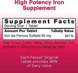 FEOSOL - Feosol Original Iron Supplement Tablets 325Mg. 120 Tabletas - The Red Vitamin MX - Suplementos Alimenticios - {{ shop.shopifyCountryName }}