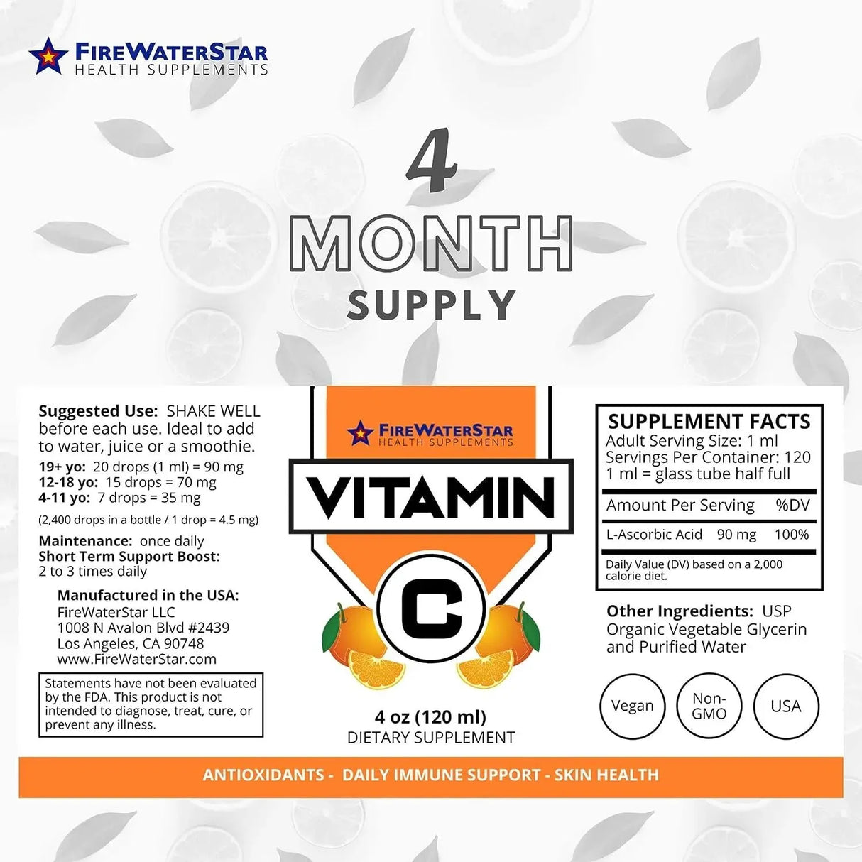FIREWATERSTAR HEALTH SUPPLEMENTS - FireWaterStar Liquid Vitamin C Drops 120Ml. - The Red Vitamin MX - Suplementos Alimenticios - {{ shop.shopifyCountryName }}