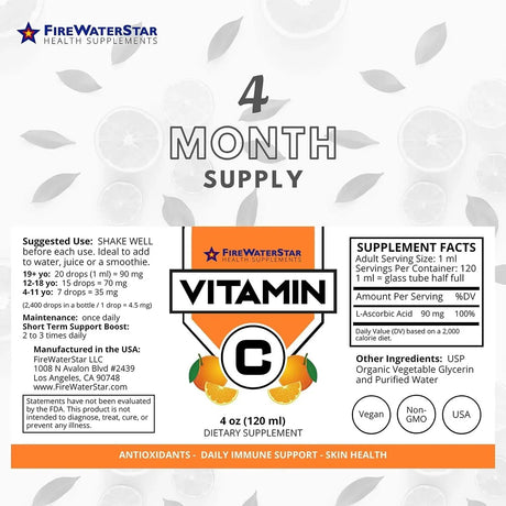 FIREWATERSTAR HEALTH SUPPLEMENTS - FireWaterStar Liquid Vitamin C Drops 120Ml. - The Red Vitamin MX - Suplementos Alimenticios - {{ shop.shopifyCountryName }}