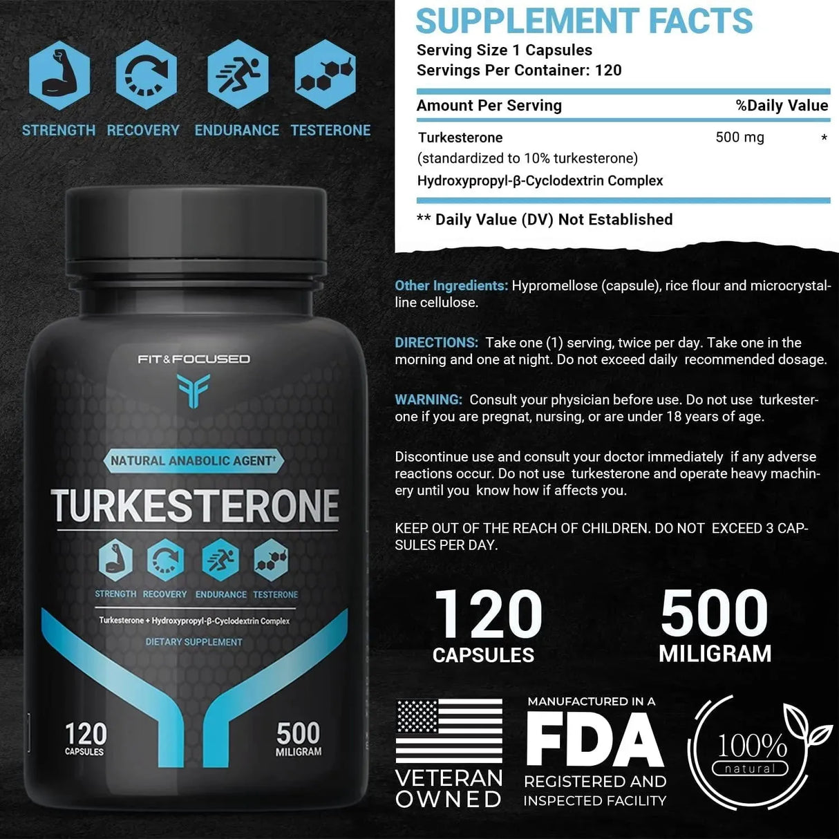 FIT AND FOCUSED - Fit and Focused Turkesterone 500Mg. 120 Capsulas - The Red Vitamin MX - Suplementos Alimenticios - {{ shop.shopifyCountryName }}