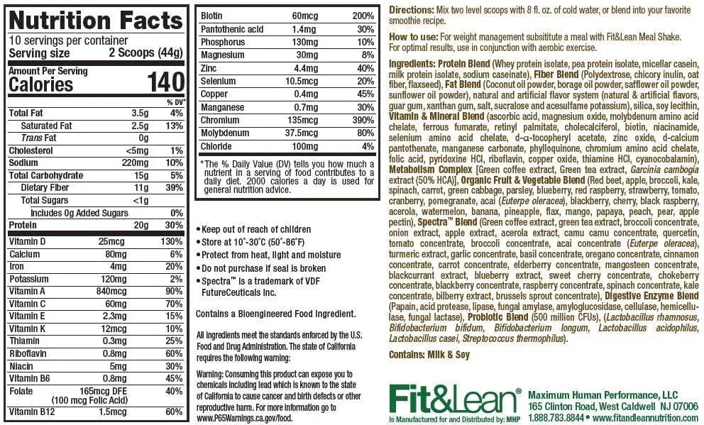 FIT & LEAN - Fit & Lean Meal Shake Fat Burning 10 Servicios 440Gr. Vanilla - The Red Vitamin MX - Suplementos Alimenticios - {{ shop.shopifyCountryName }}